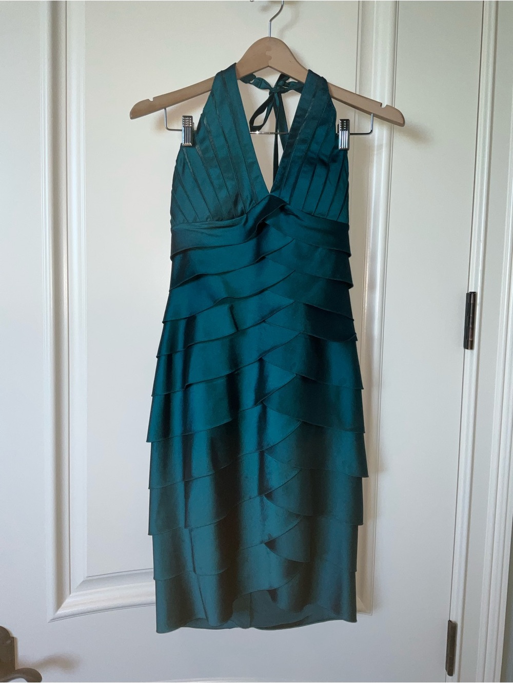 Cache Teal Halter Layered Midi Dress